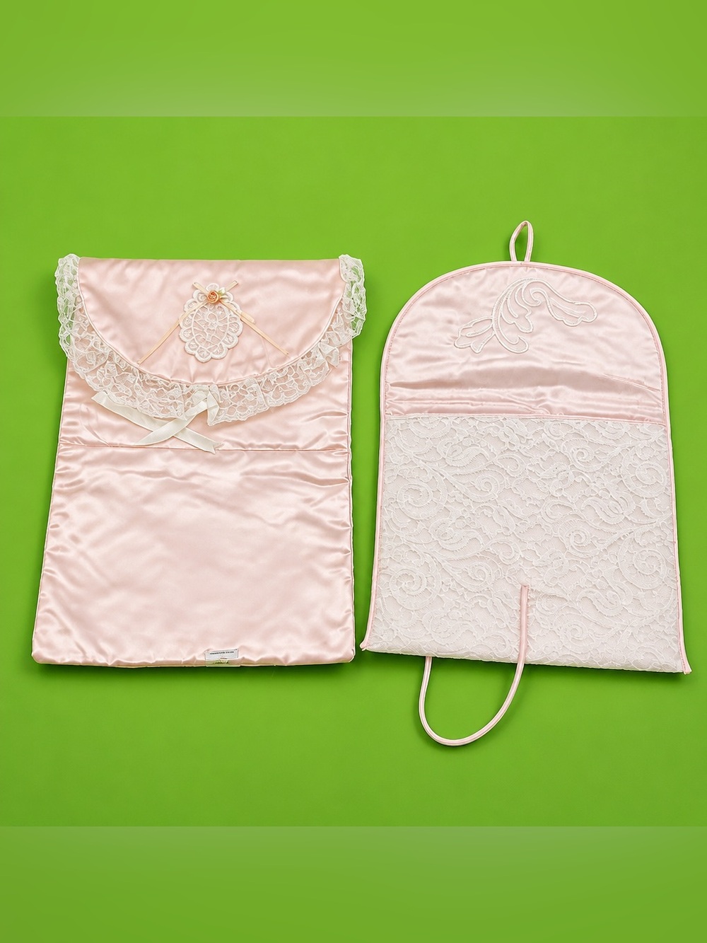 2 satin luxury travel lace pouches for delicates and lingerie